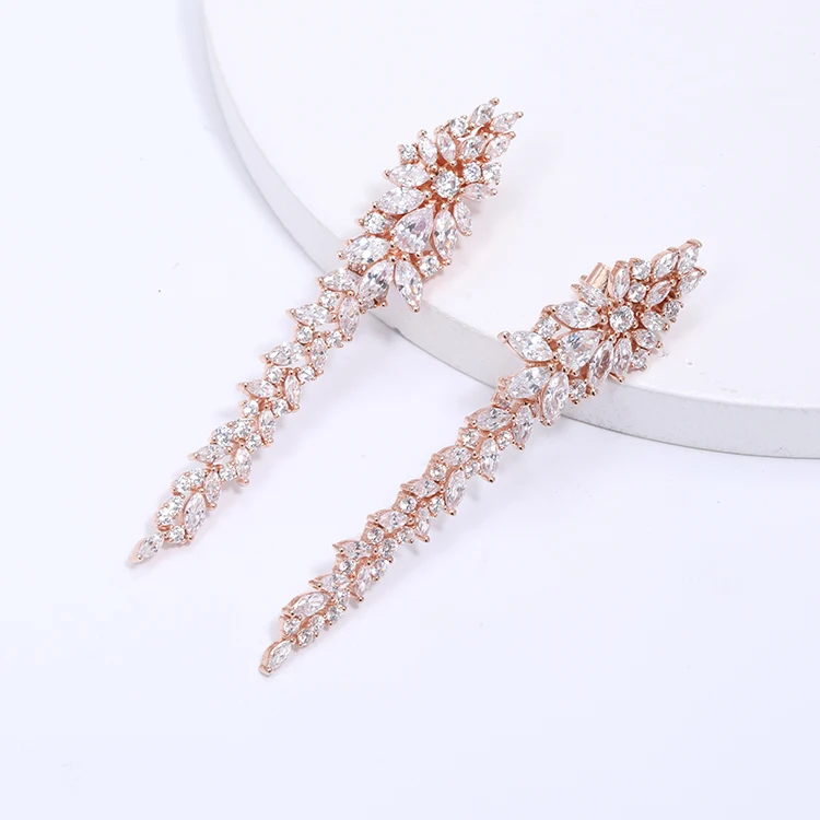 Spring Flower Earrings Inlay Bling Bling Cubic Zircon Gemstone Tassel Earrings Flower Jewelry Earrings For Women