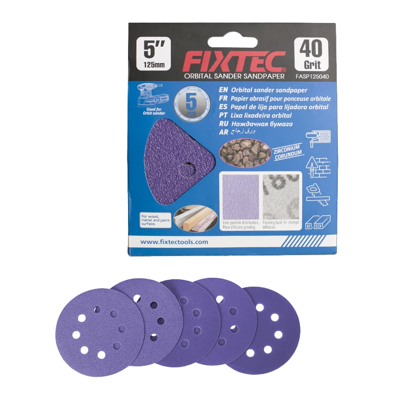 FIXTEC Wholesale Price Sandpaper High Quality Round Shape Sanding Disc 5' 125mm Replaceable Sand Paper for Random Orbit Sander