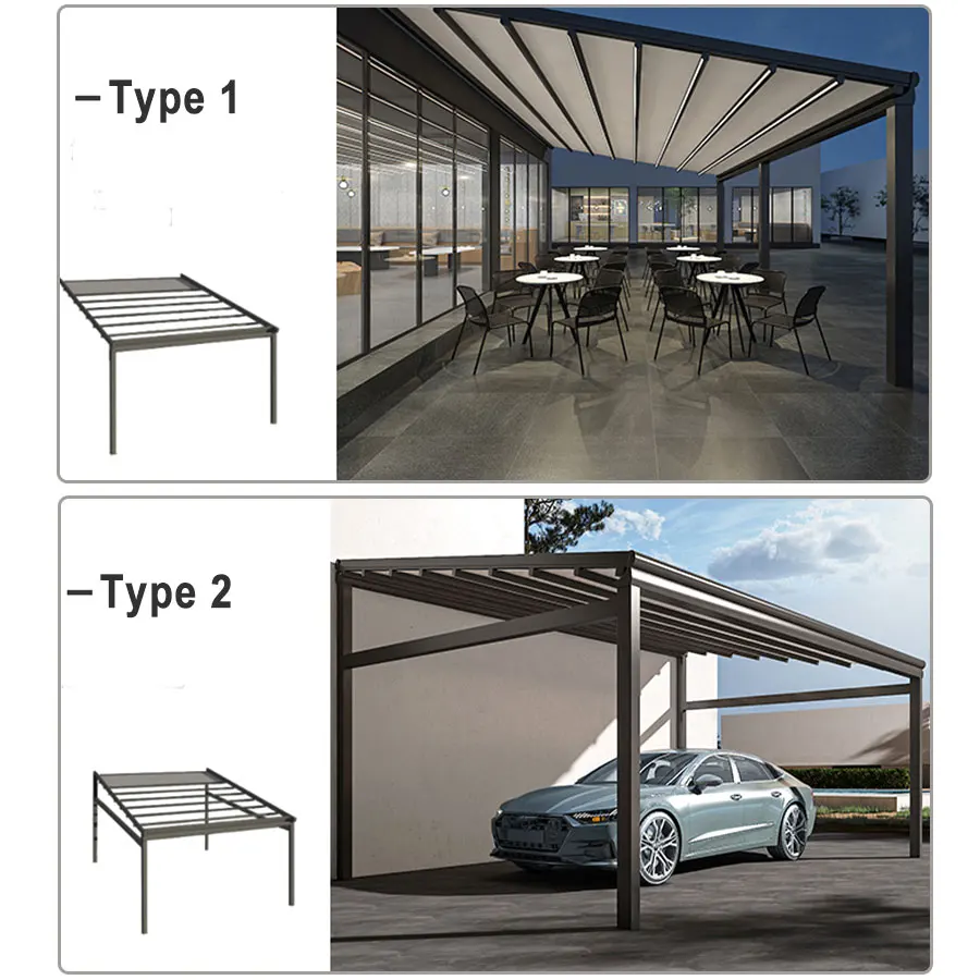 Custom aluminum pergola motorized electric control pvc retractable pergola