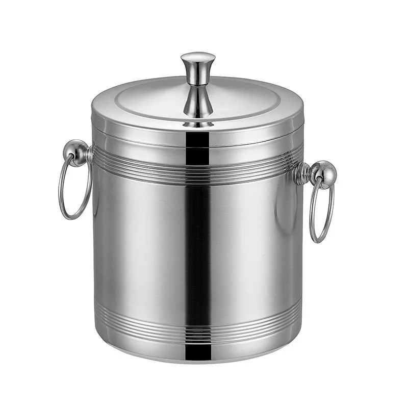 Home travel Hotel KTV  Stainless steel double-layer ice bucket Heat preservation and cold storage binaural ice bucket with ice w