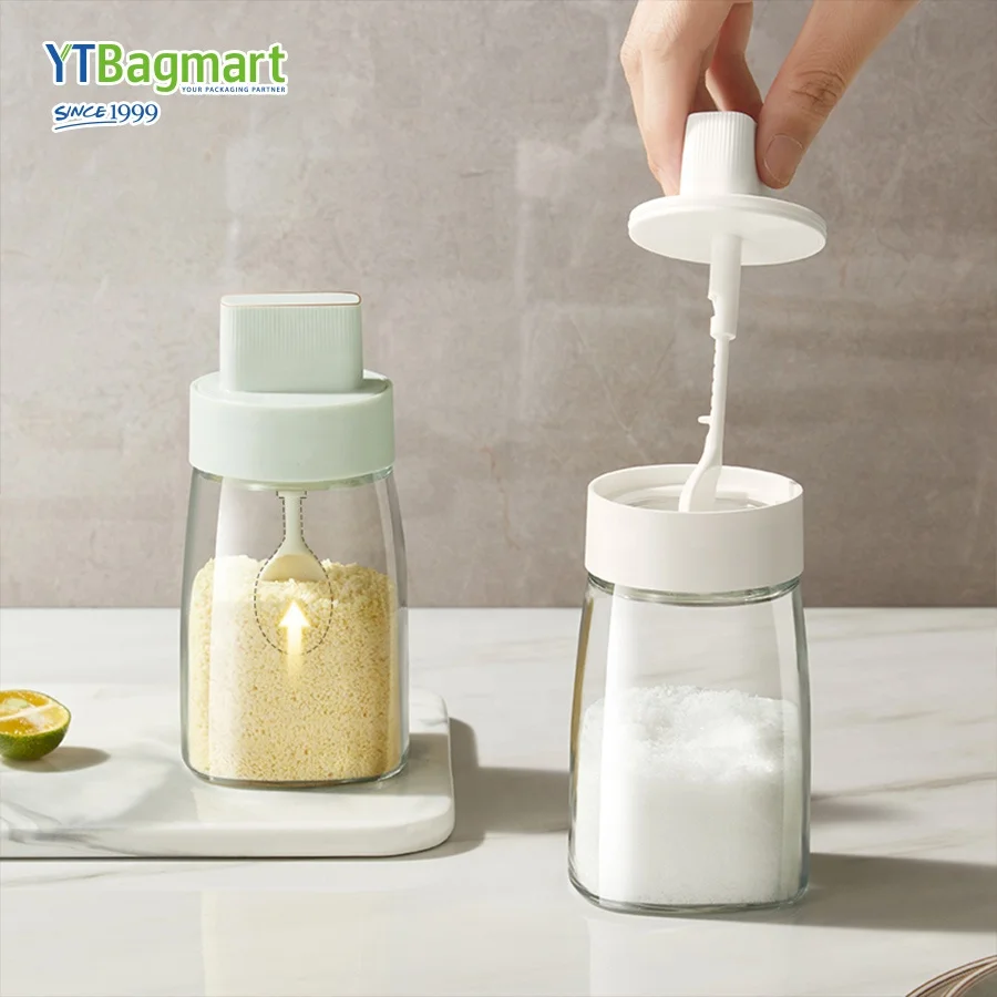 Kitchenware Clear Seasoning Salt pepper Bottle Glass Shaker Bottle Jam Spice Jar Container with Spoon