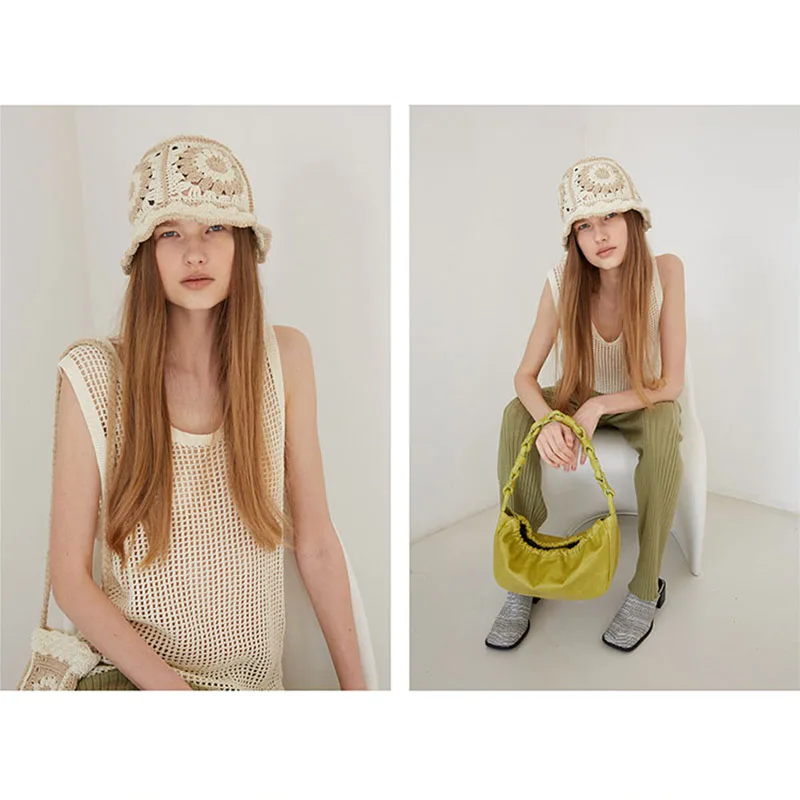 New Panama 2021 fashion brand sun hats visor uv protection foldable Cap Hollow Crochet Knitting multicolor