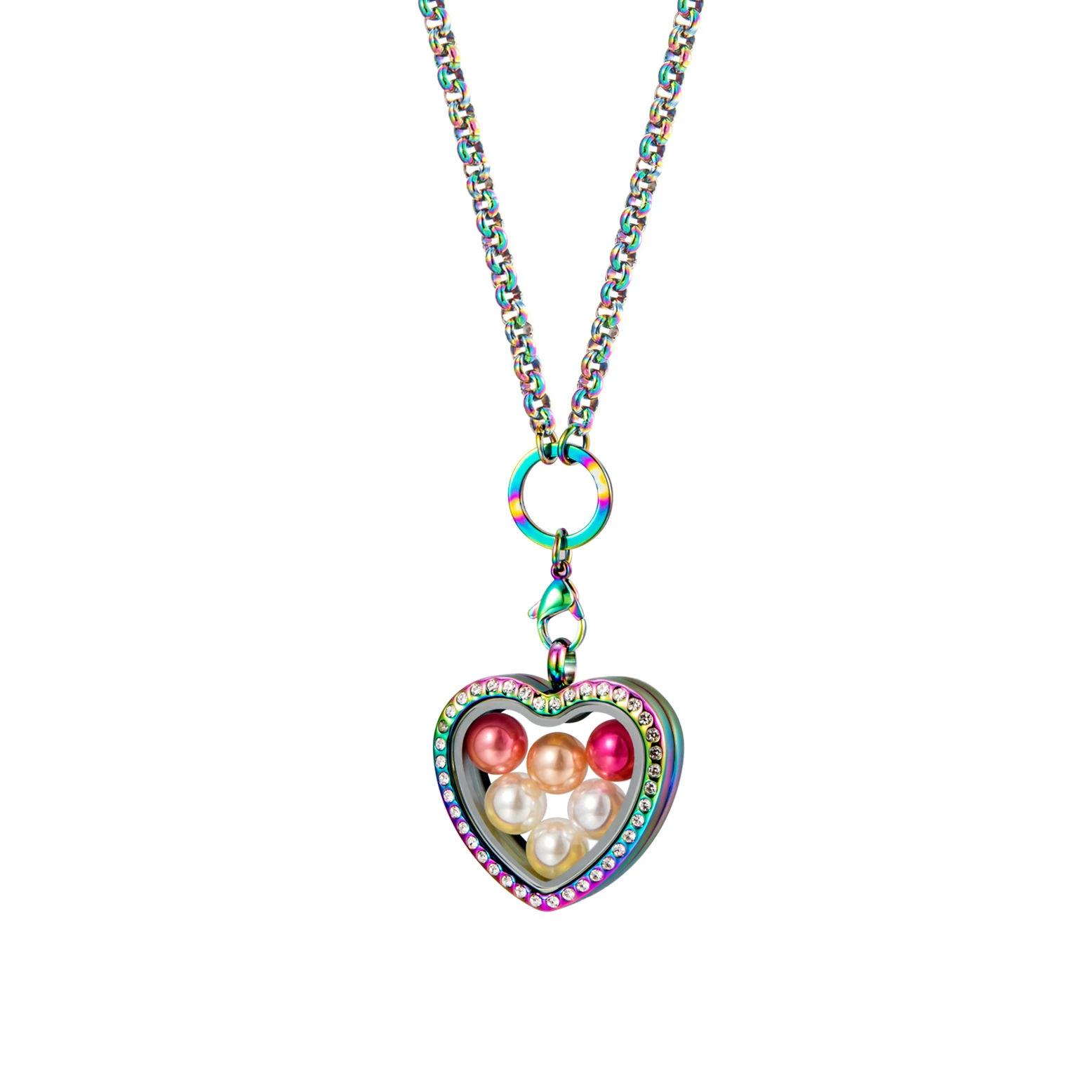 316 L Stainless Steel Black Heart hold pearls pearl glass locket pendant necklace