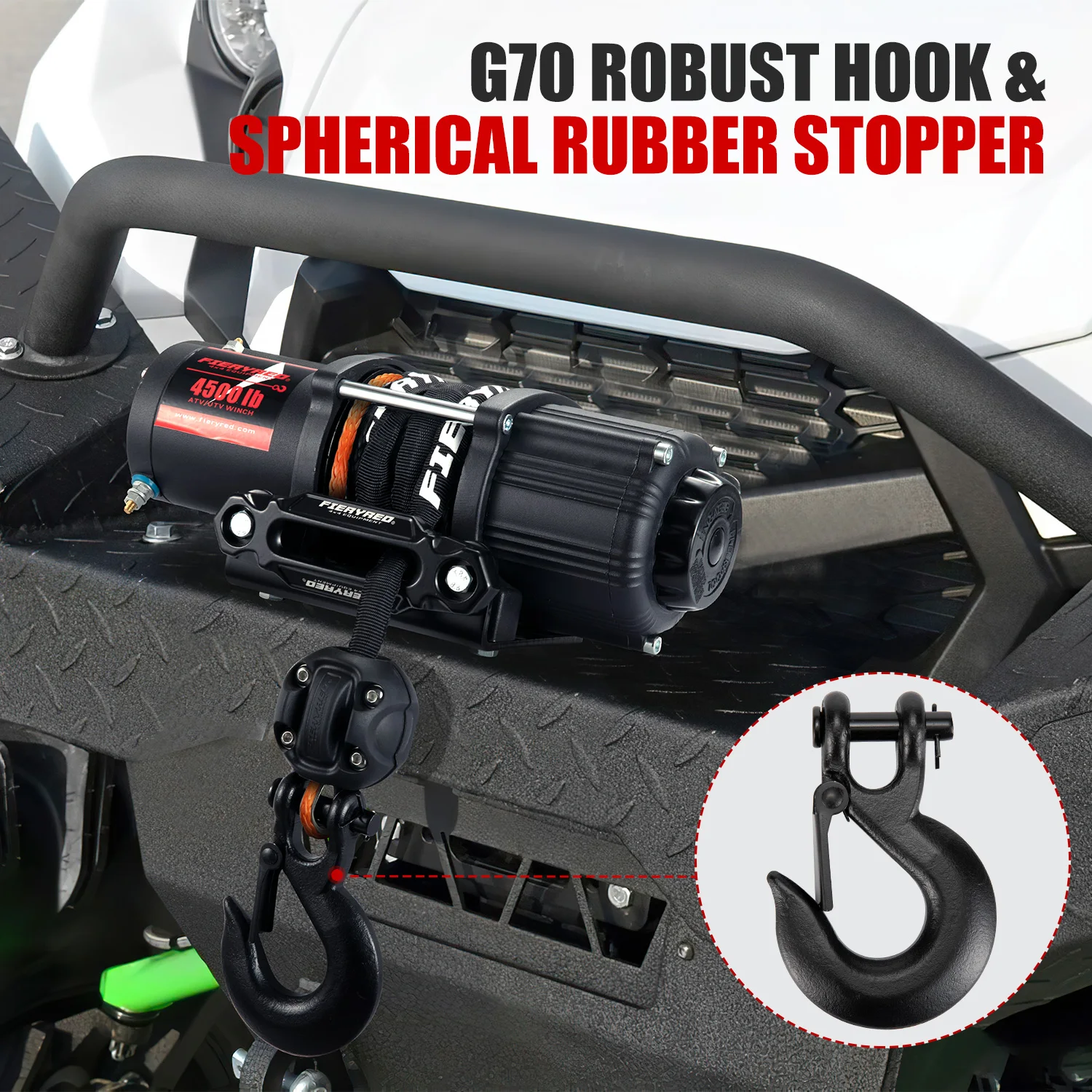 FIERYRED High Strength 4x4 Off Road UHMWPE 8200Ibs 3/16 inch x 50 ft Synthetic Electric Winch Rope