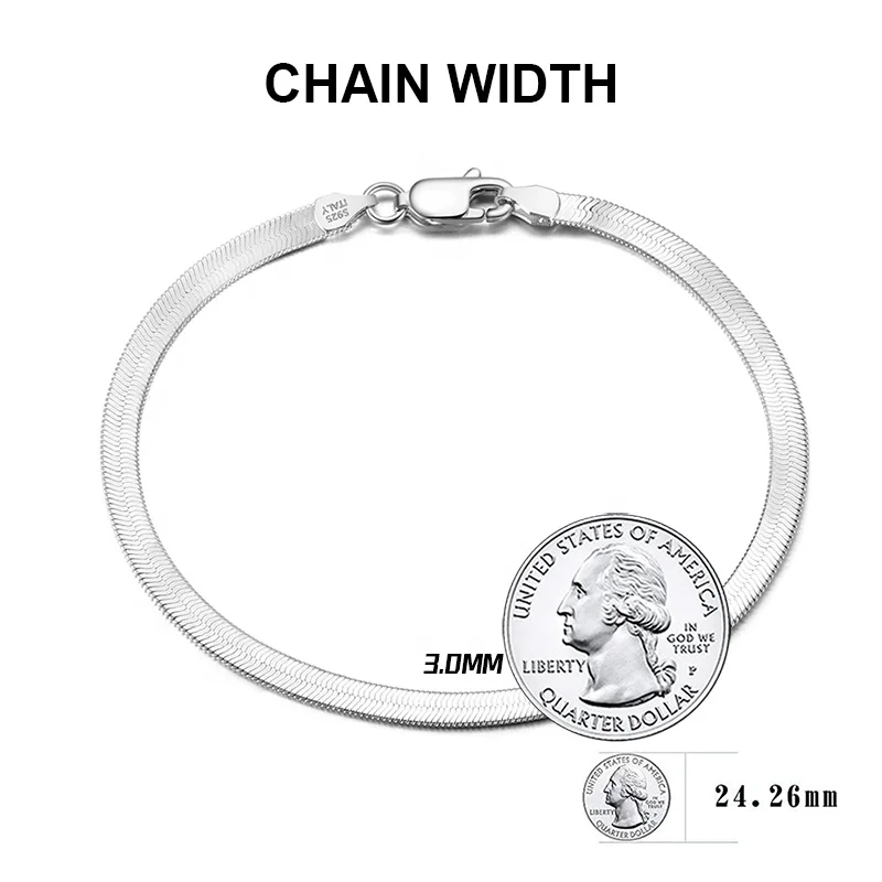 NEW Trendy 3mm 4.5mm 18K Gold Plated 925 Sterling Silver Flat Herringbone Chain Bracelets Woman Snake Bracelet Bangles 16.5-23cm