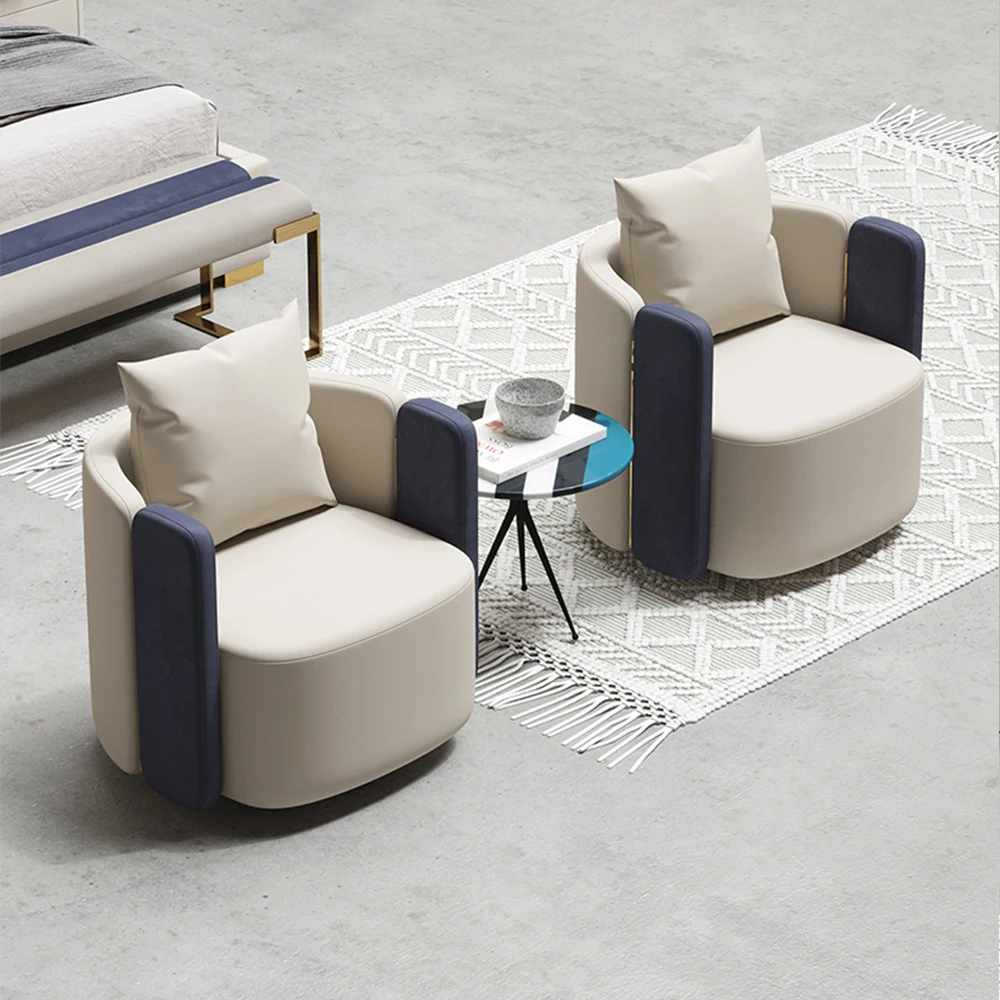 Luxury Modern Blue White Fabric Swivel Armchairs Chaise Lounge Leisure Chair Office Chairs Living Room Chairs Bedroom Furniture