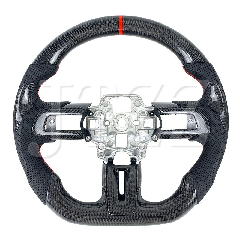 For Ford Mustang ST RS Carbon Fiber Black perforated leather Steering Wheel 2015 2016 2017 2018 2019 2020 2021 2022 2023 2024