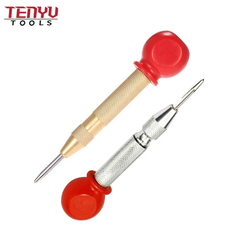 Gold Color Brass Metal Punch Knurled Brass Spring Loaded Automatic Center Punch for Steel or Wood Accurate Drilling