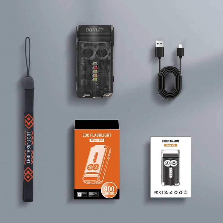 Boruit V30 waterproof magnetic mini flashlight 900 high lumen keychain flashlight rechargeable uv light with strong flashlight