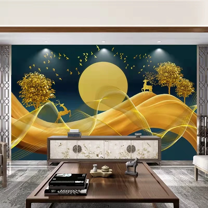 3d TV background wall decoration wall cloth, living room decoration painting elk lucky waterproof wall fabric
