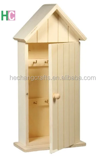 Wooden Wall indoor Mounted Key Box with glass, Natural Key Holder Cabinet