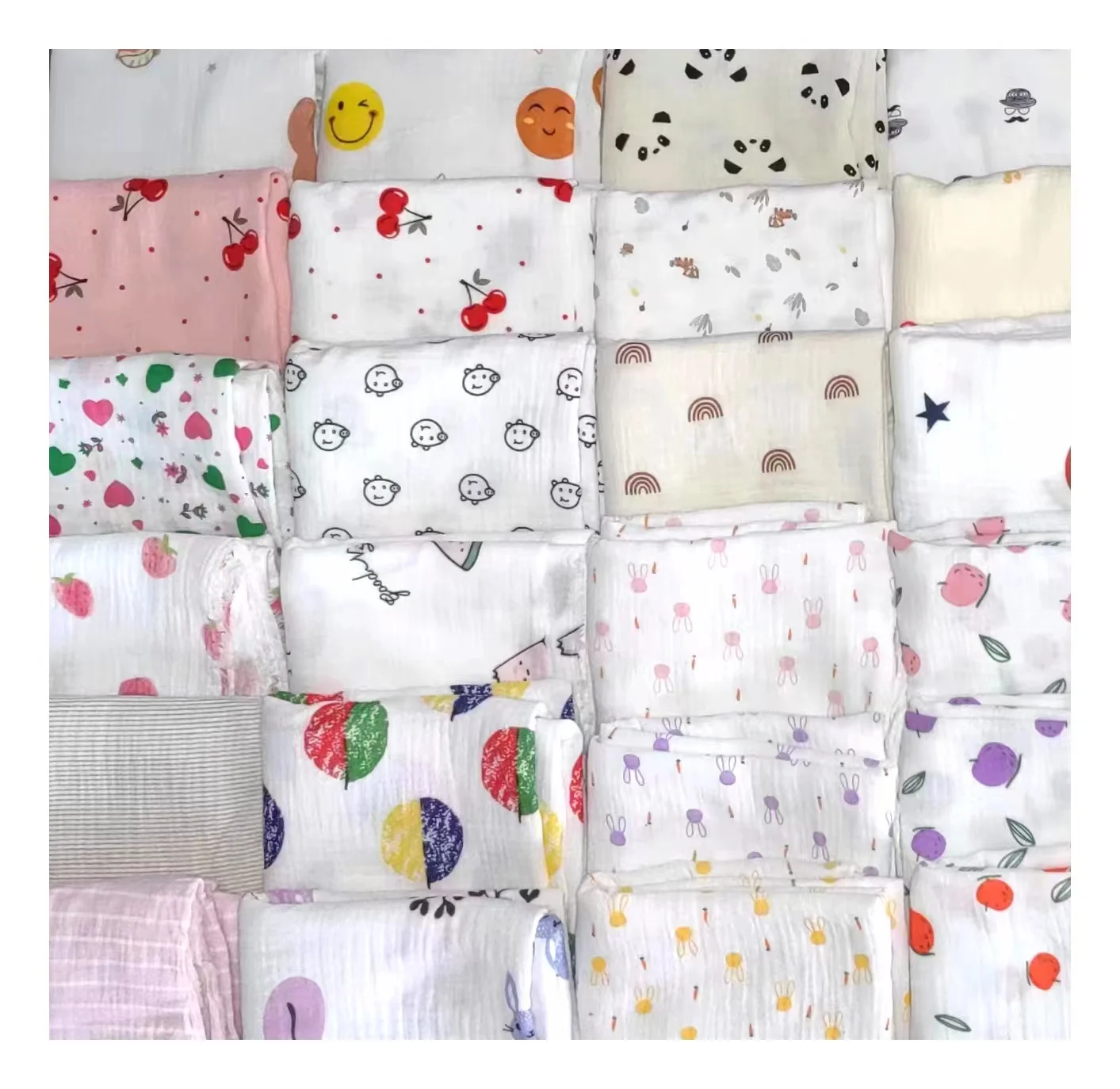 Custom Pattern organic Cotton Fabric 2 layers Newborn Baby Wrap muslin swaddle blanket