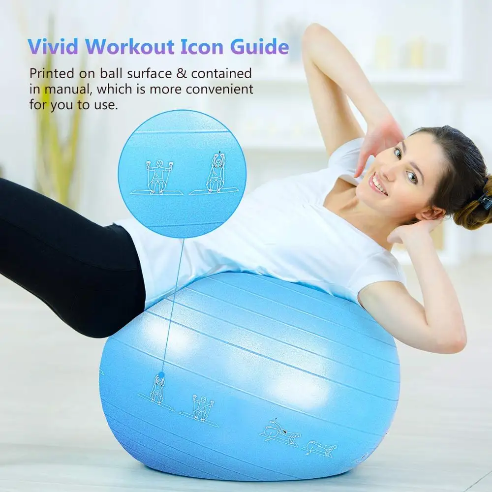 Exercise Ball for Yoga Stability Fitness Balance Birthing Workout Ball Chair with Quick Pump and Resistance Bands for Office