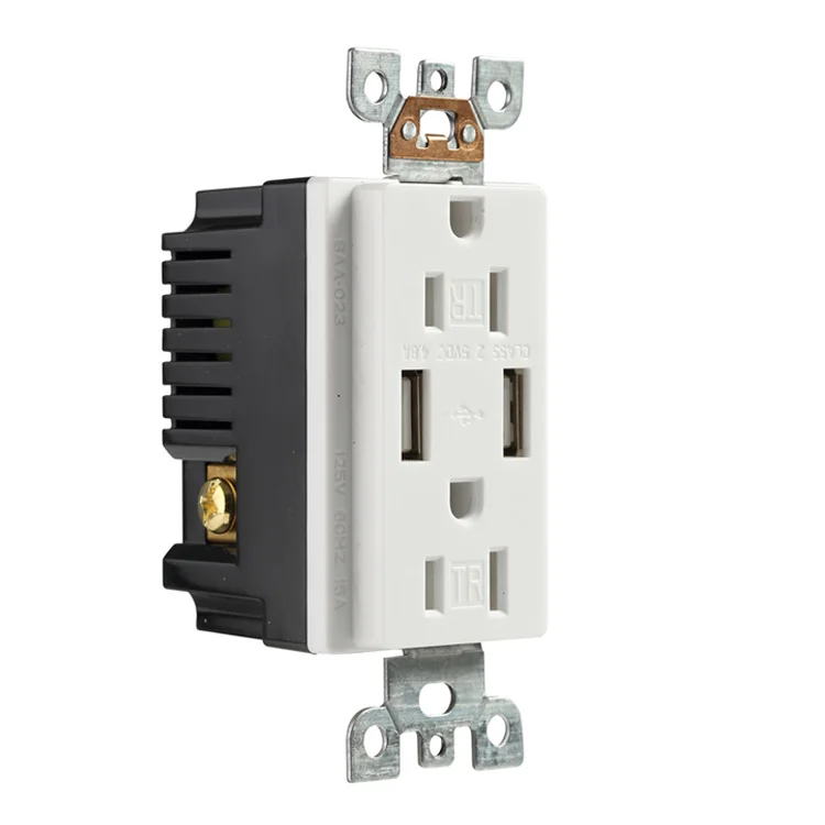 US Canada Wall outlet 15A 125V duplex TR receptacle 5V 2.1A Dual USB Charging Ports wall socket for mobile phone & PAD charging