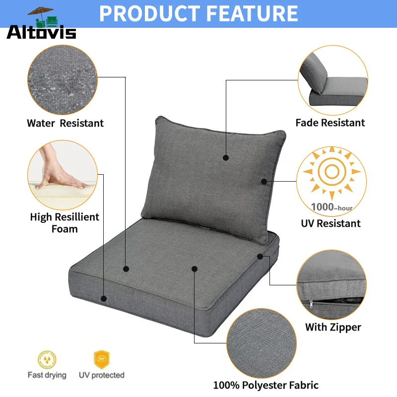 Wholesale waterproof outdoor courtyard balcony chair pillow cushion set durable sectional sofa seat cushion