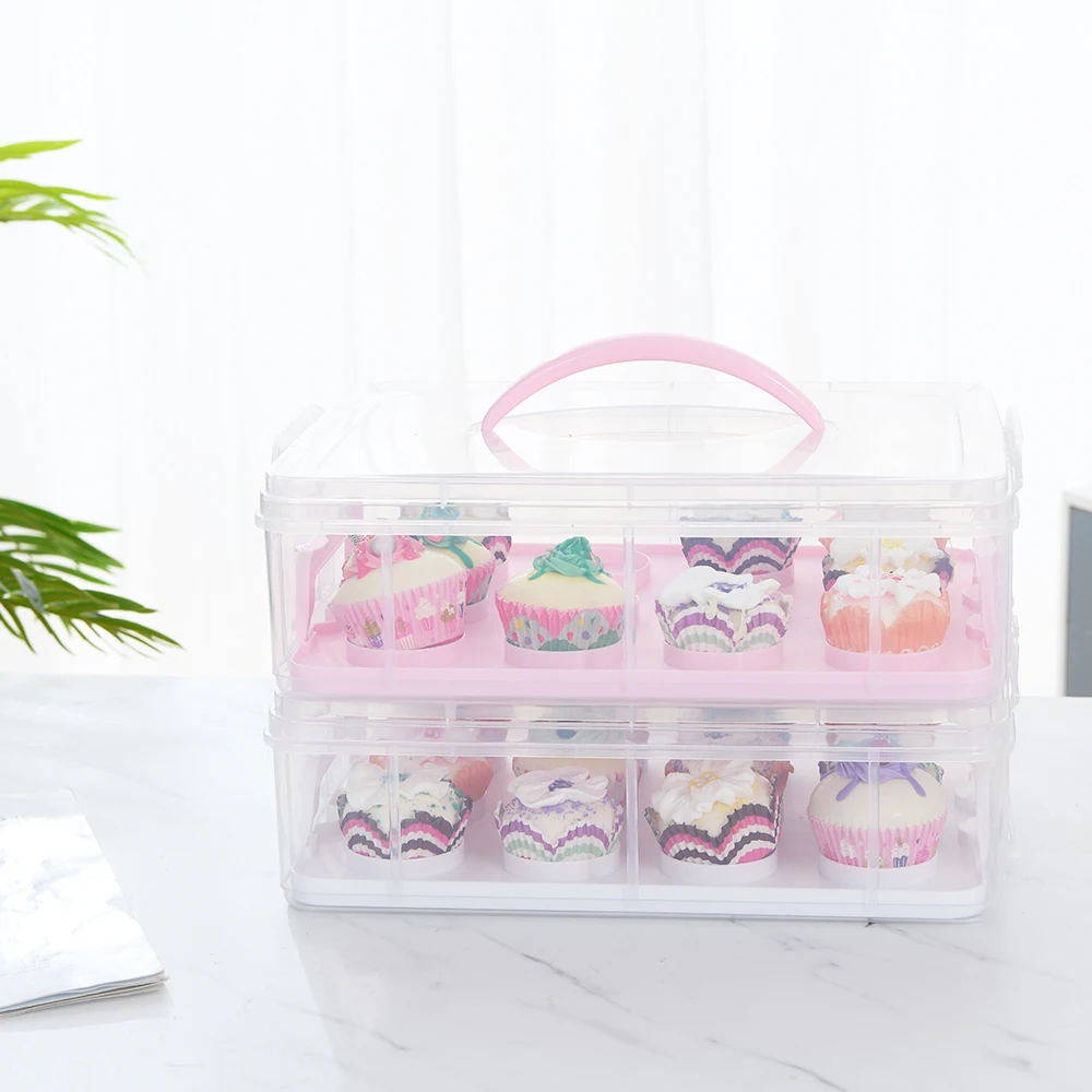 2 layer pp plastic rectangle cup cake container