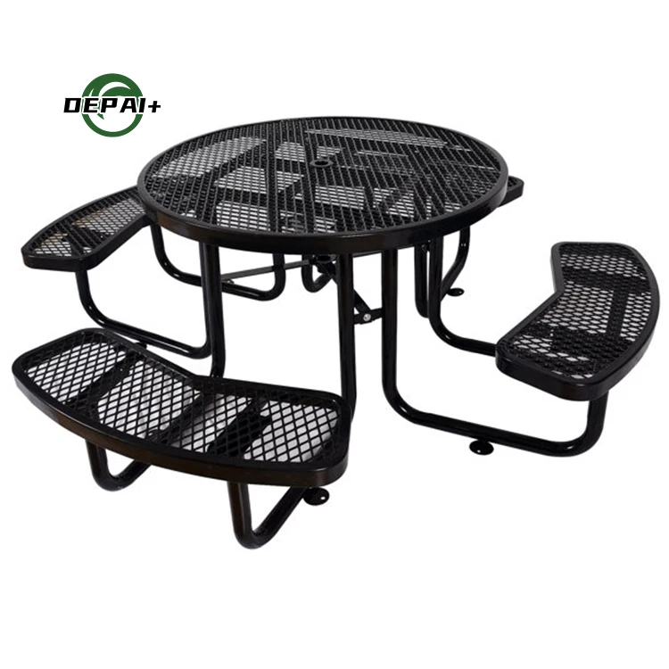 Park Thermoplastic Coated 46 Inches Round Steel Picnic Tables for Outdoor Streets