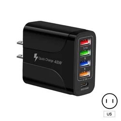 PD 48W Fast Charging For All Phone Quick Charging Multi-Ports Charging Head PD+4USB Ports Adapter