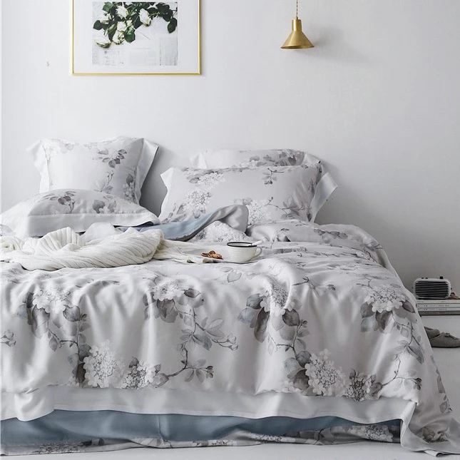 Luxury 100% tencel bedding set newest floral patterns bedsheet set lenzing brand lyocell duvet cover set