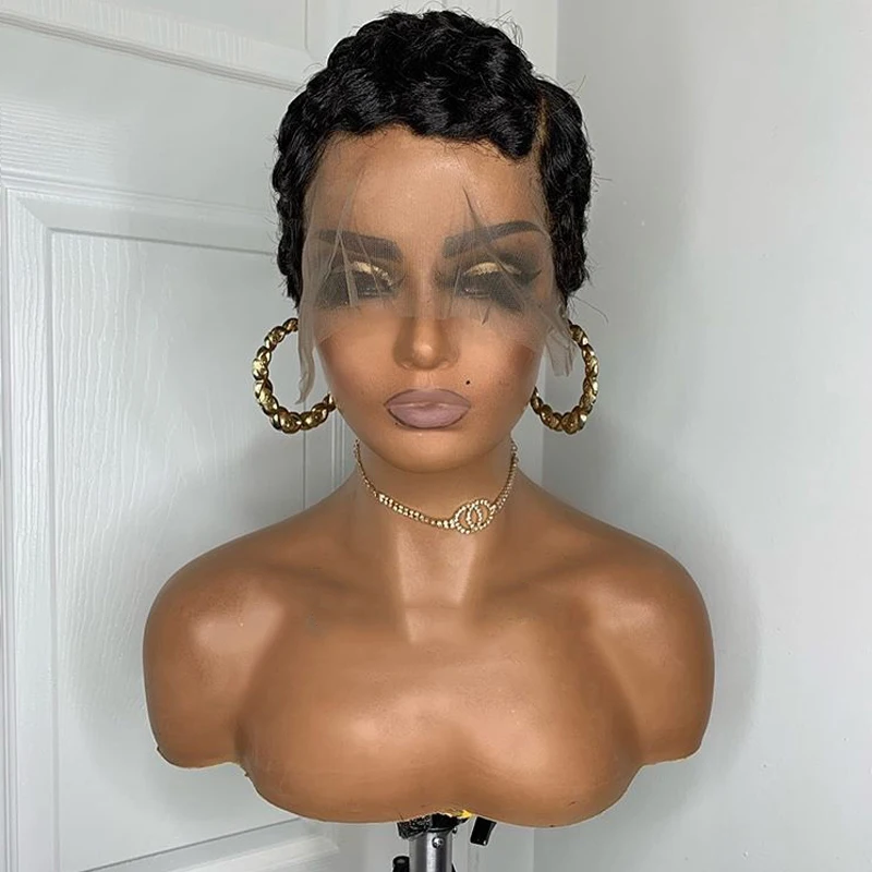 13x4 Short Curly Bob Lace Front Wigs Brazilian Remy Hair Short Wavy Pixie Cut Human Hair Wigs For Black Women