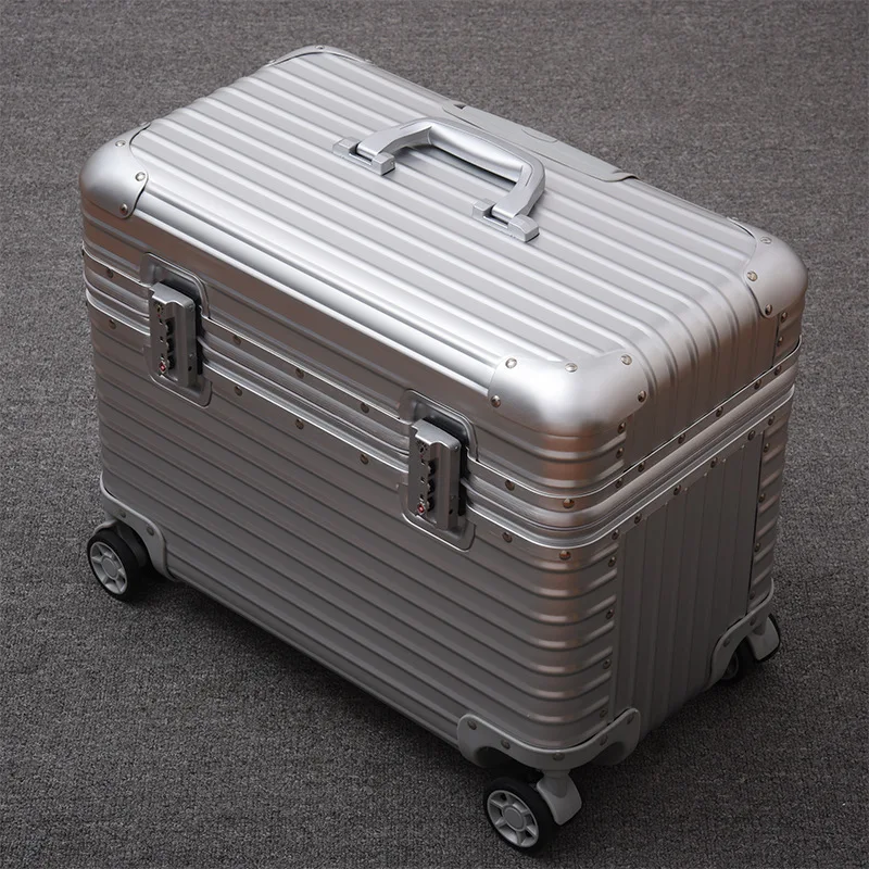 Pilot luggage bag custom logo trolley on wheels aluminium alloy suitcase 18 inch boarding box