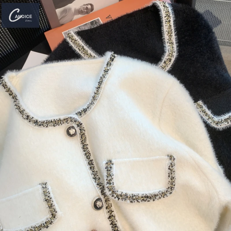 Candice 2023 spring and autumn round collar crochet korean modest mohair sweater