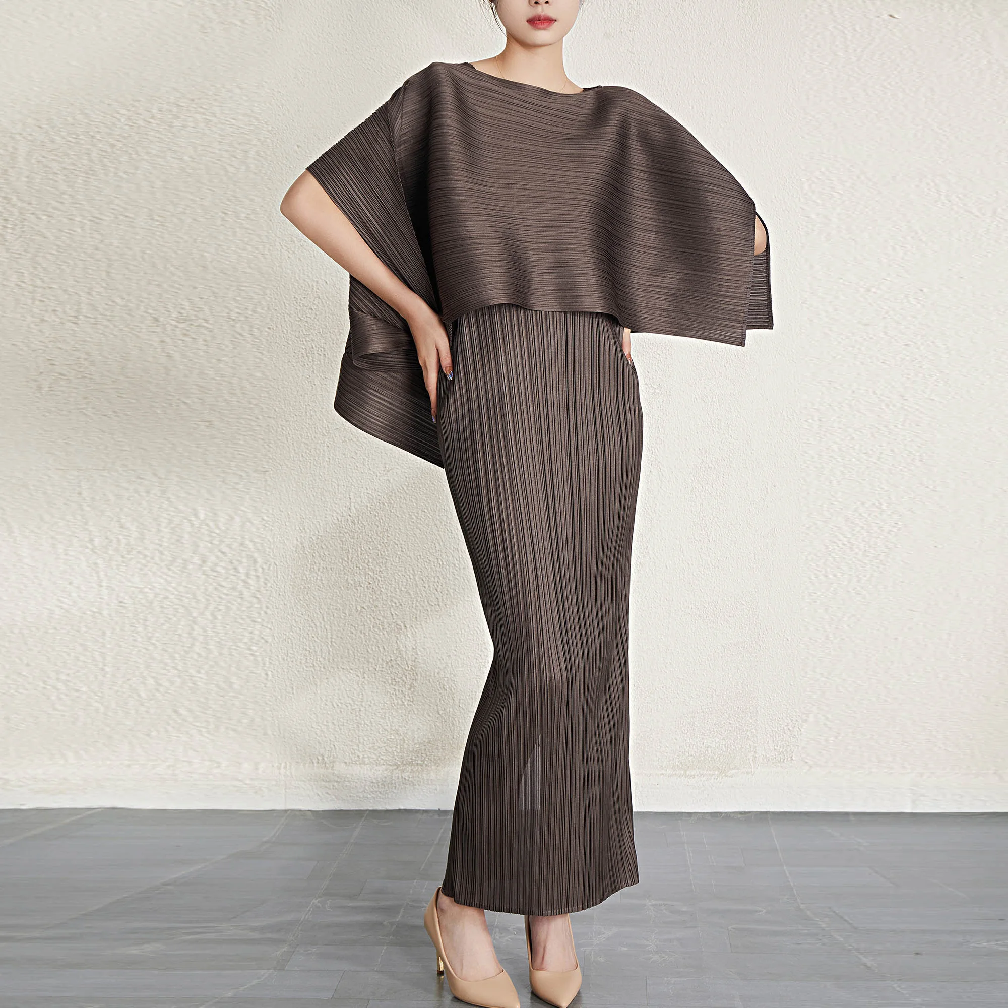 Wholesale 100% Polyester Dress Women Party Evening Elegant Two Piece Set Solid Slimming Sets Dress