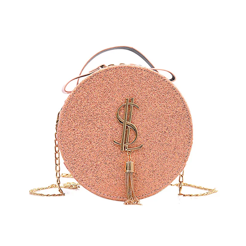 
Korean Style PU Leather Handbag Round Ladies Crossbody Sling Bag with Tassel Evening Bags Clutch Messenger Tote Money Phone Pu 