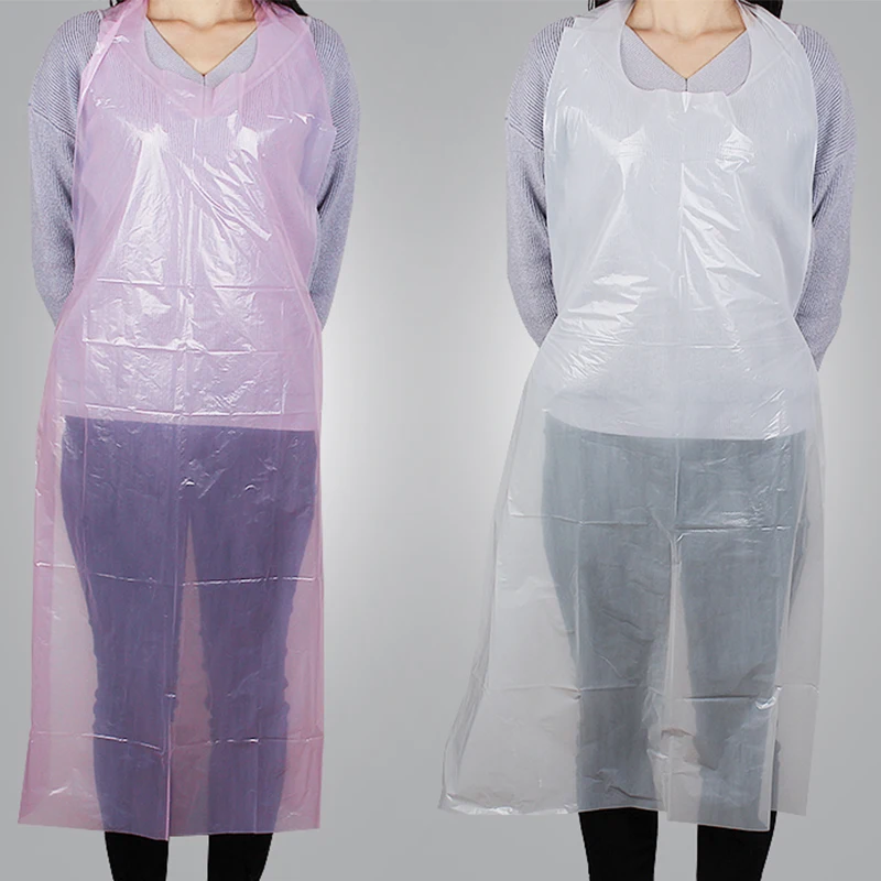 Low MOQ  Environmental Apron  Plastic Disposable Bids Widely Used PE Smock Apron without Sleeve Make Up Beauty Salon Apron
