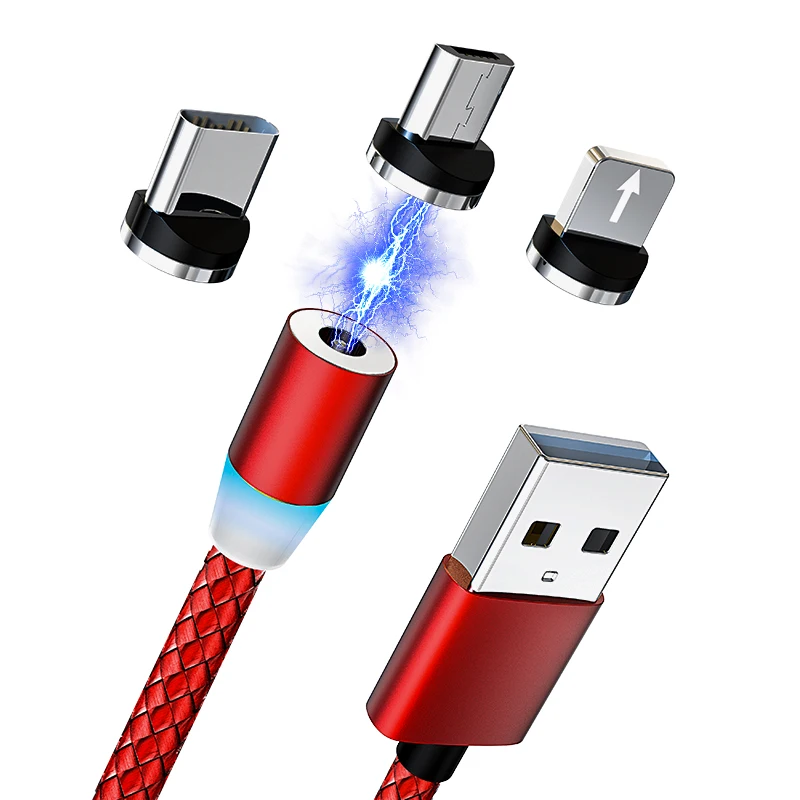  Нейлоновый Плетеный СВЕТОДИОДНЫЙ Магнитный зарядный USB-кабель 3 в 1 для мобильного