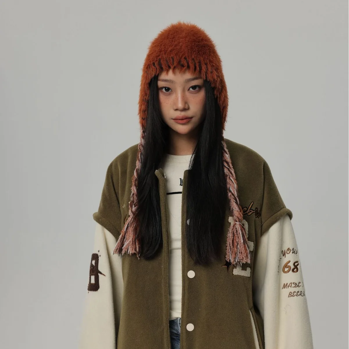 Winter warmth all-match woolen knitted Lei Feng hat mink hair colorful hand-braided ear protection hat