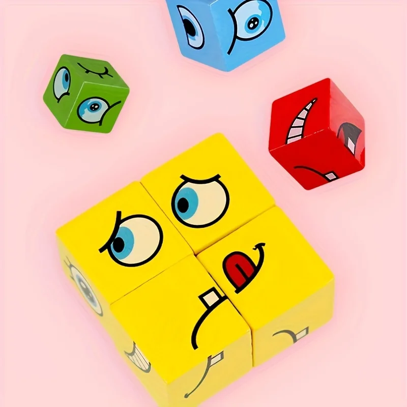 Early Education Wooden Puzzle Board Game Changing Face Building Blocks for Children Parent-Child Interactive Educational Toy