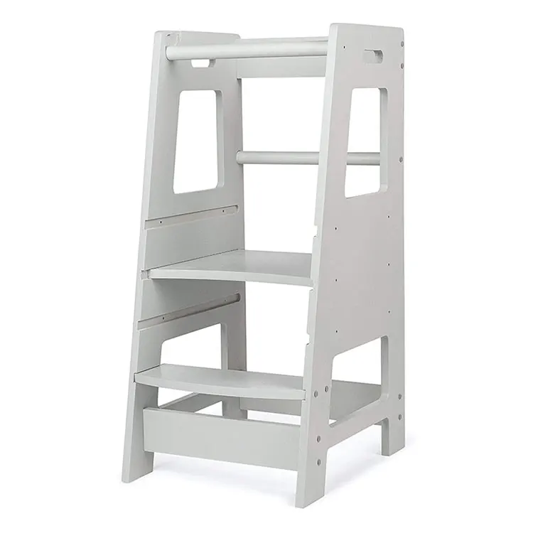 
Child Kitchen Step Stool with Adjustable Standing Platform Wooden Montessori Standing Tower 