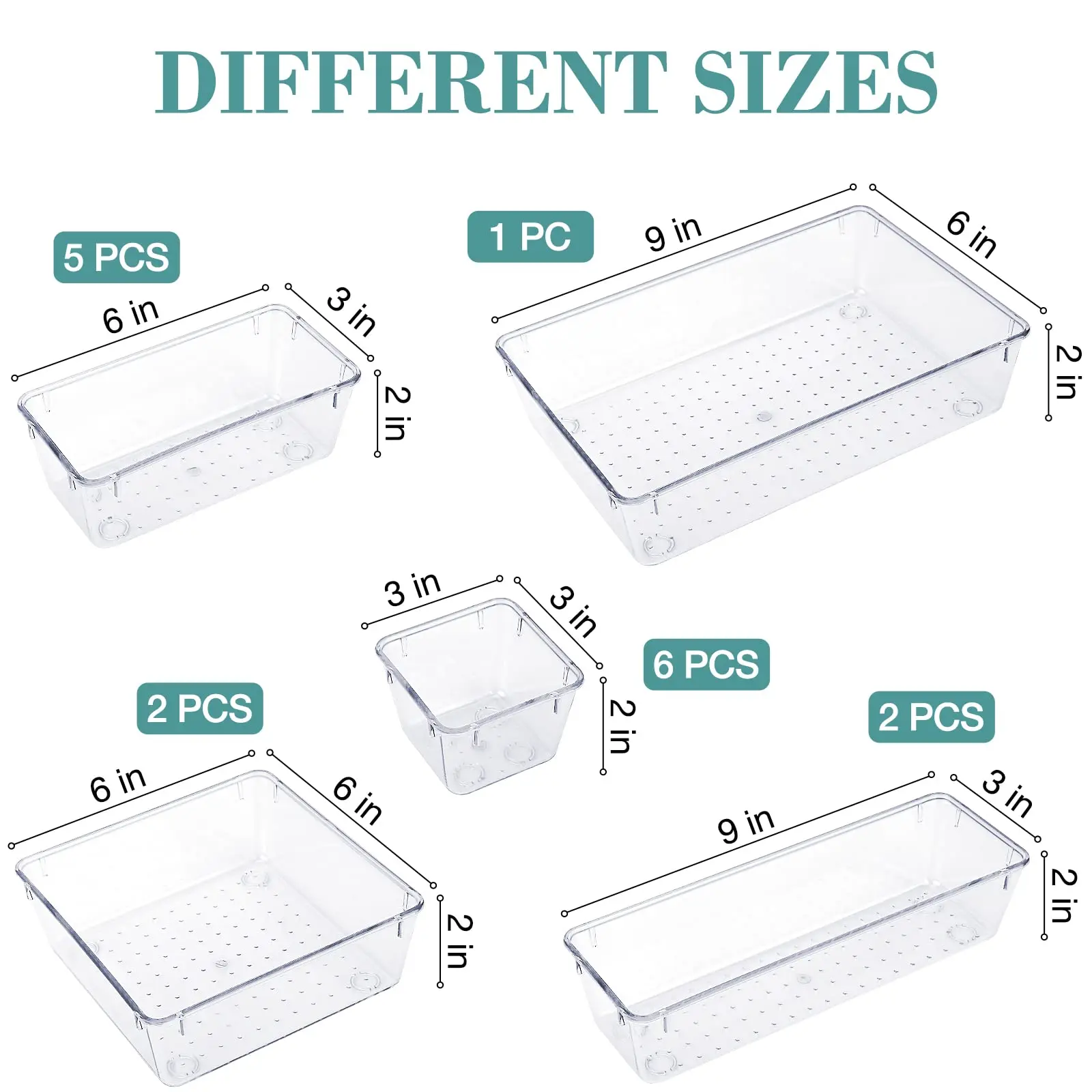 6-Piece Drawer Organizers, Plastic Refrigerator Organizer 7 Sizes Desk Drawer Dividers with Non-Slip Pads  Storage Tray Sets