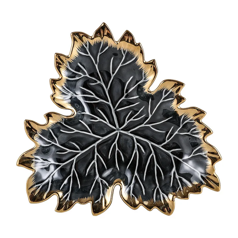 Phnom Penh Maple Leaf Plate Ceramic Jewelry Storage Serving Tray Cake Dessert Dish Organizer Living Room Decorative Tableware