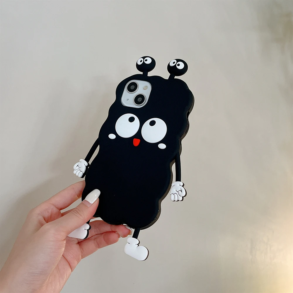 3d cute cartoon coal ball doll designs pattern mobile phone silicone case cover for iPhone 14 13 12 Pro Max silicon case cover