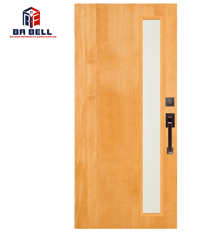 Classic mahogany wood door with vertical rectangle 2 glass inserts house room single interior wooden swing front entry doors