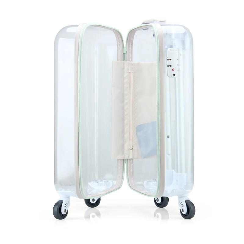 OEM Custom Logo Femme Carry On Clear Luggage Cabin Transparent Travel Trolley Bags Luggage Suitcase Sets
