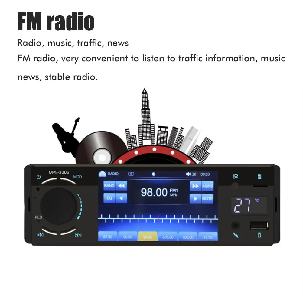 Универсальный автомобильный радиоприемник 4,1 дюйма, 1 din, Авторадио, стерео, мультимедиа, MP3, DVD, автомобильный MP5-плеер с BT, громкой связью, AUX, USB, TF, FM, RDS