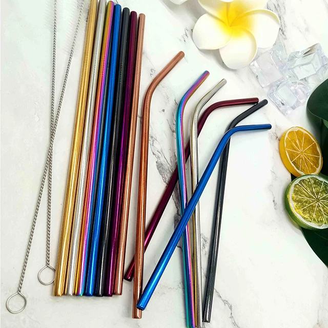 Reusable Colorful  Metal Various packaging Bent Straight Drinking Stainless Steel 304 Straw