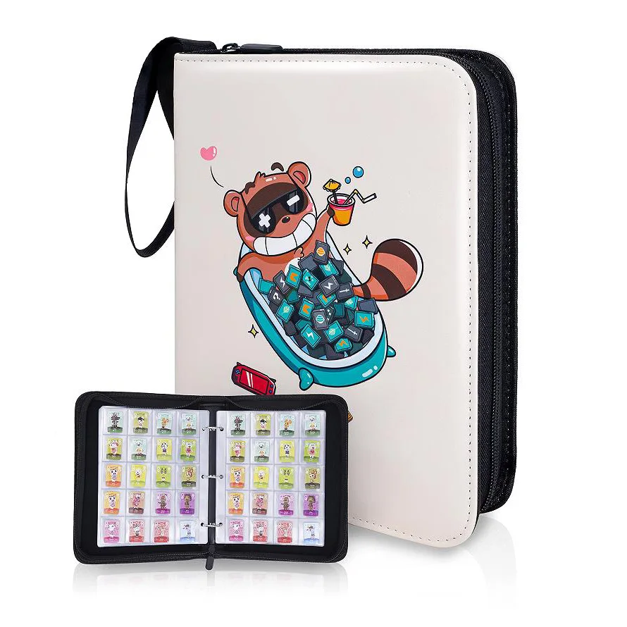 PU leather lanyard id 300 400 500 pocket slot small NFC tag SD memory wild poke mon game animal crossing mini amiibo card binder