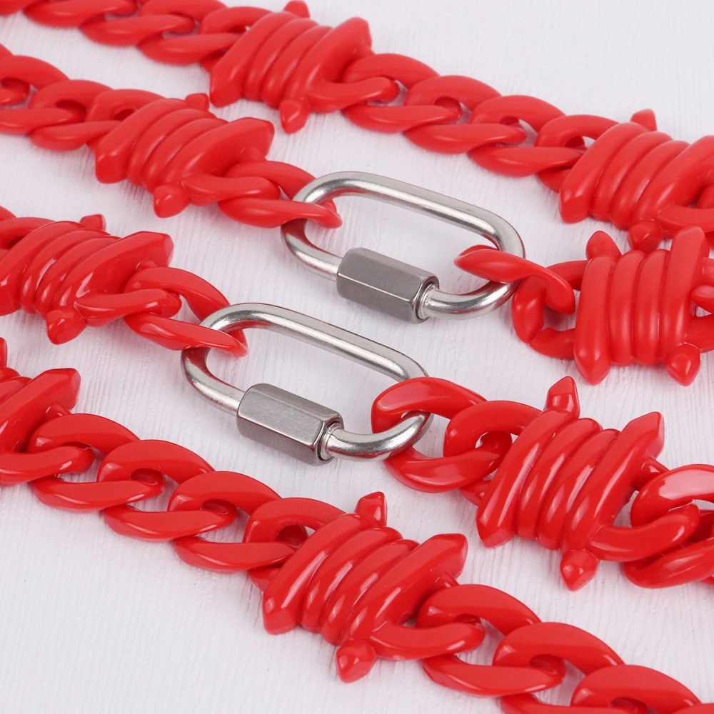 Fashion Red Acrylic Link Barbed Brambles Rivets Wire Necklace Rock Punk Thorns Spike Choker Necklace For Man Women