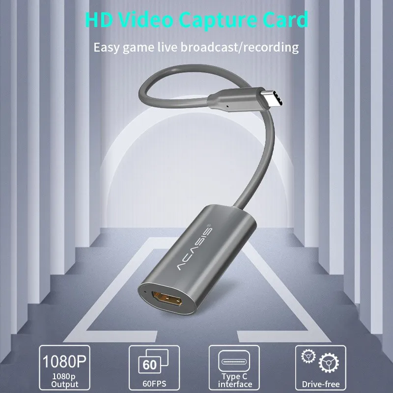 ACASIS  HD to Type C  USB 2.0 Audio Capture Card support 1920x1080@60fps video recording and capture  for Live Streaming