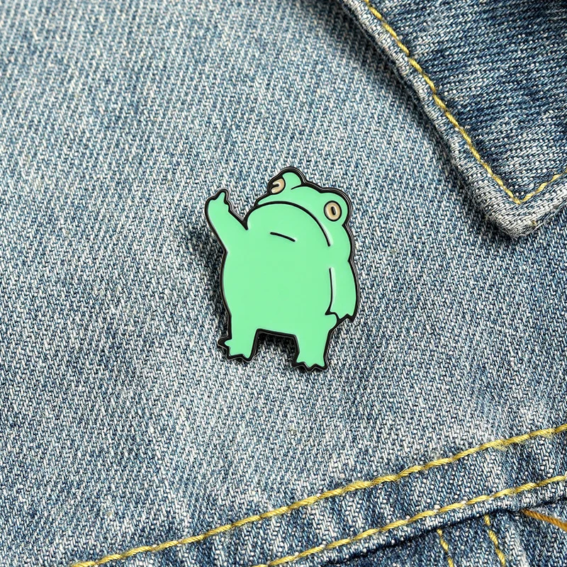 Funny Erect Middle Finger Frog Enamel Pin Brooch for Women Men