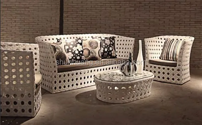 Popular design white rattan sofa hot sale PE rattan garden sofa sets poolside furniture