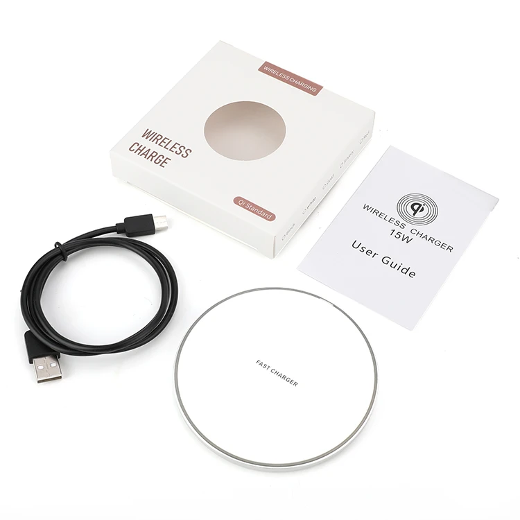 15W 10W Aluminum Round Body Mobile Phone Station Type C Port Portable Wireless Fast Charging Pad