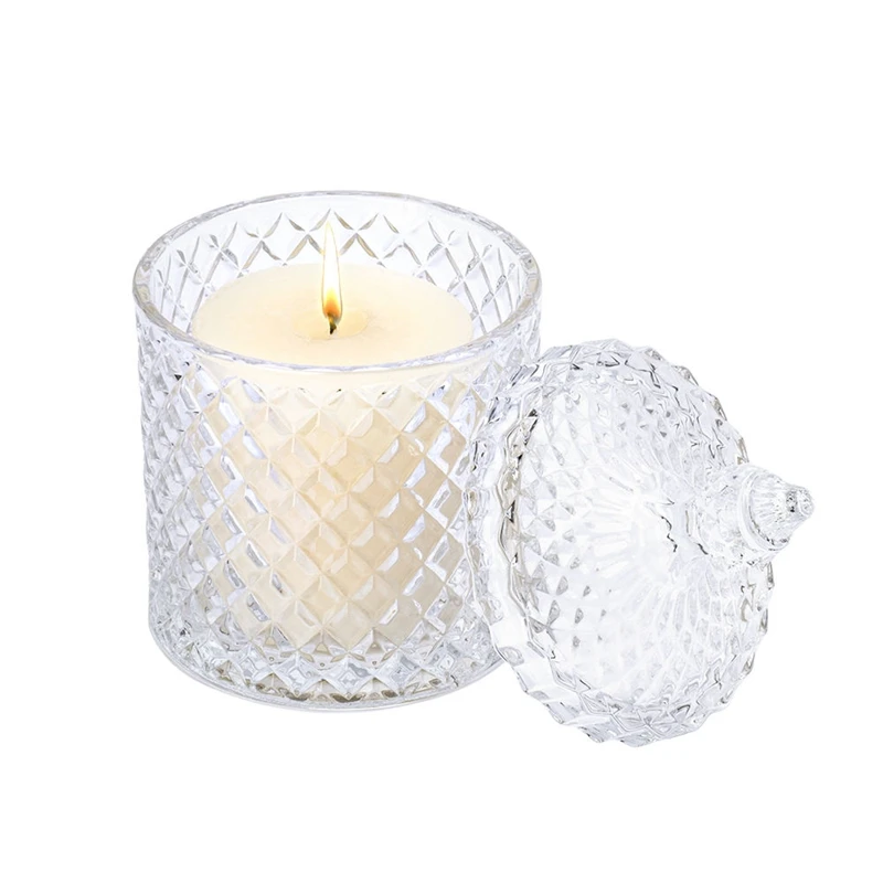 Factory Wholesale Handmade Jar For Candle Making Home Wedding Decoration Geo Cut Luxury Scented Candle Glass Jar With Lid