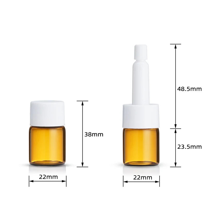 Custom size 5ml amber glass cosmetic facial serum bottle vials with screw drip cap
