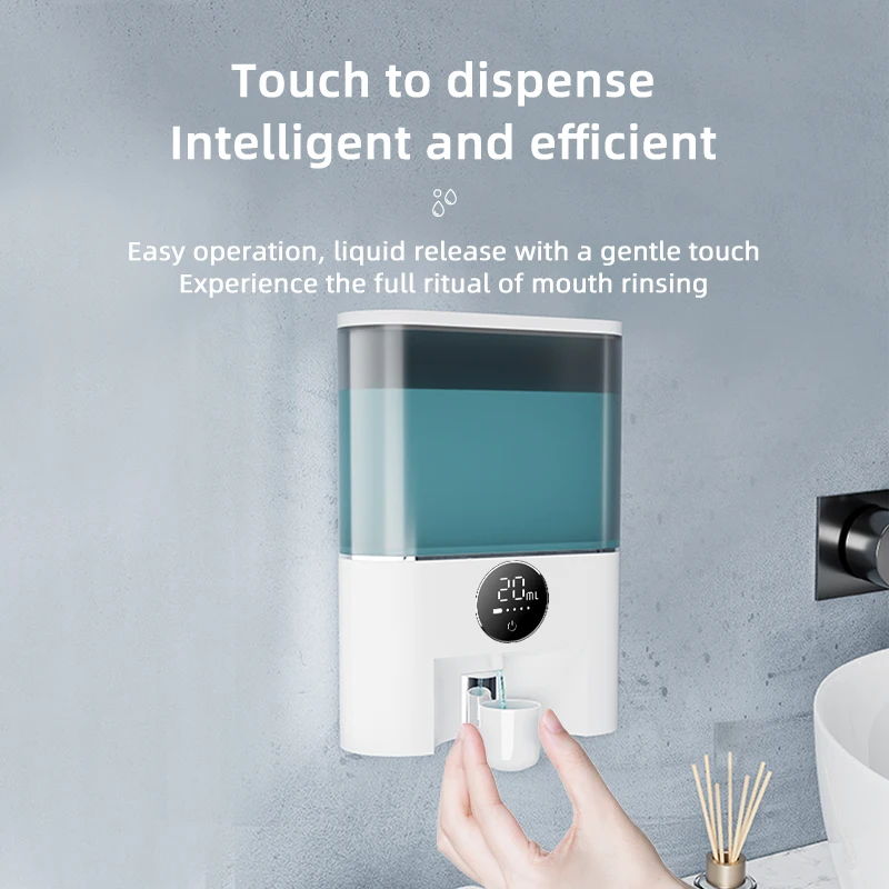 500ml Wall-Mounted Electric Water Dispenser Bottle Oral Hygiene Multi-Purpose Mouthwash Dispenser with Cups for Bathroom Use