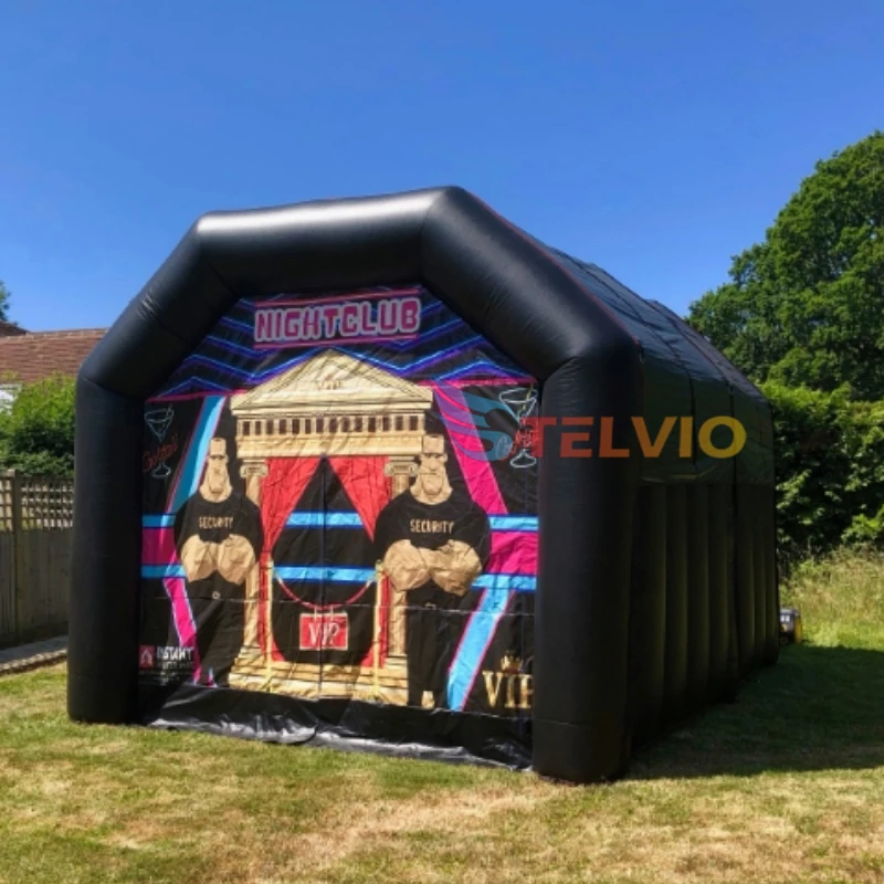 Blow Up Large Night Club Party Tent Rental 20ft Disco Black Inflatable Nightclub Tent with Air Blower